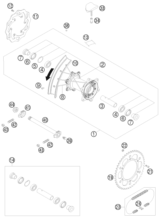 ROUE ARRIERE POUR 125 SX 2009 (EU)