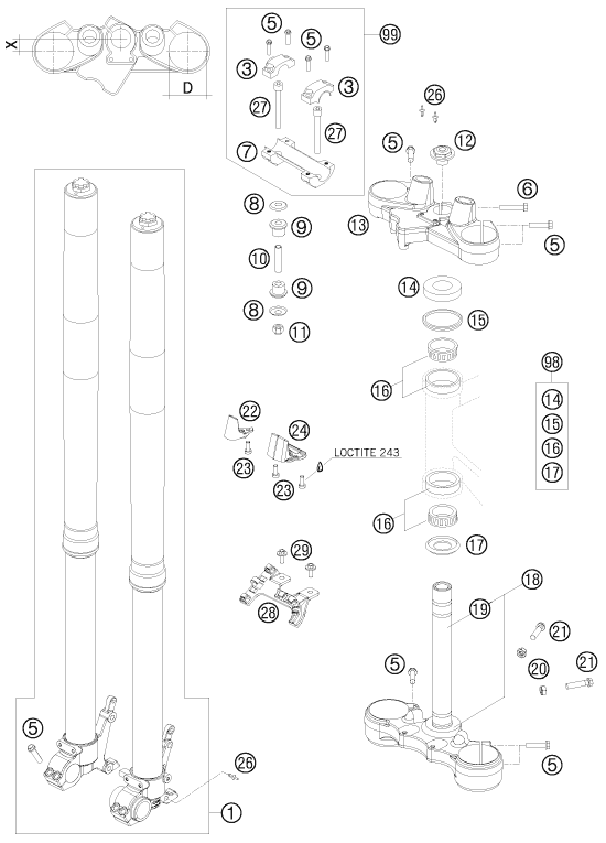 FOURCHE TELESCOPIQUE TE DE FOURCHE POUR 990 ADVENTURE S 2008 (AU/GB)