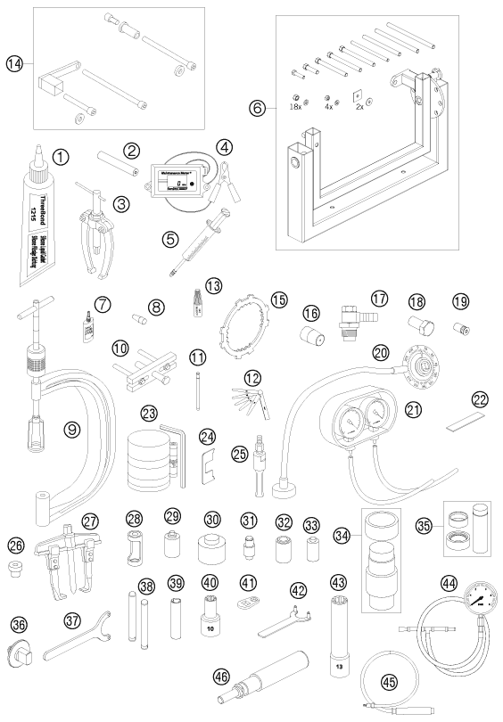 OUTILS SPECIAUX MOTEUR POUR 990 ADVENTURE BLACK ABS 2008 (AU/GB)