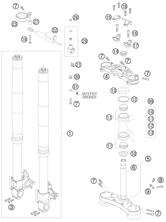 FOURCHE TELESCOPIQUE TE DE FOURCHE POUR 990 SUPER DUKE R 2008 (AU/GB)