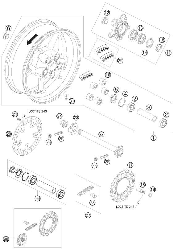 ROUE ARRIERE POUR 990 SUPER DUKE BLACK 2008 AUGB