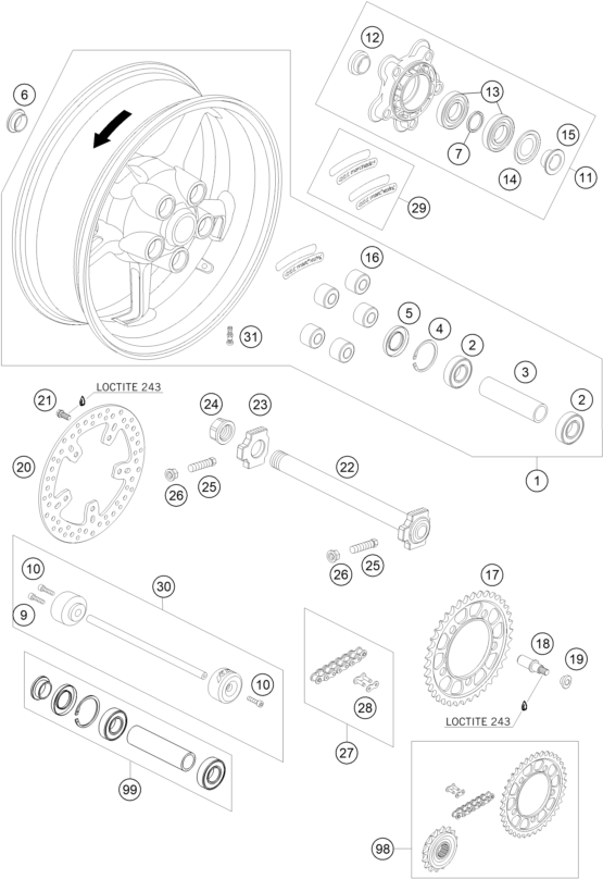 ROUE ARRIERE POUR 990 SUPER DUKE R 2009 (AU/GB)