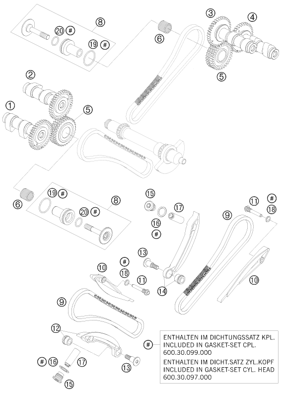 COMMANDE DE DISTRIBUTION POUR 990 SUPER DUKE BLACK 2008 EU