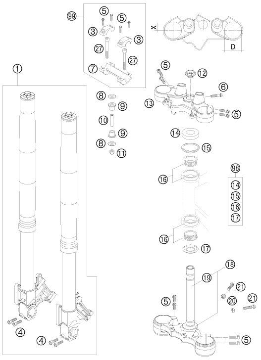 FOURCHE TELESCOPIQUE TE DE FOURCHE POUR 990 SUPERMOTO BLACK 2008 (AU/GB)