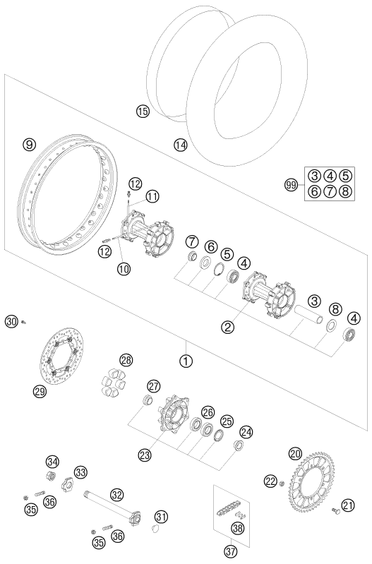 ROUE ARRIERE POUR 950 SUPER ENDURO ERZBERG 08 (EU)