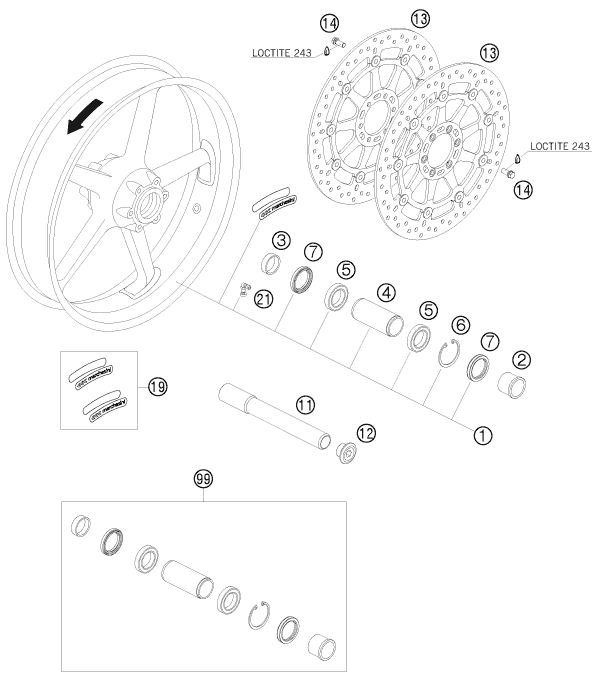 ROUE AVANT POUR 1190 RC 8 ORANGE 2008 (EU)