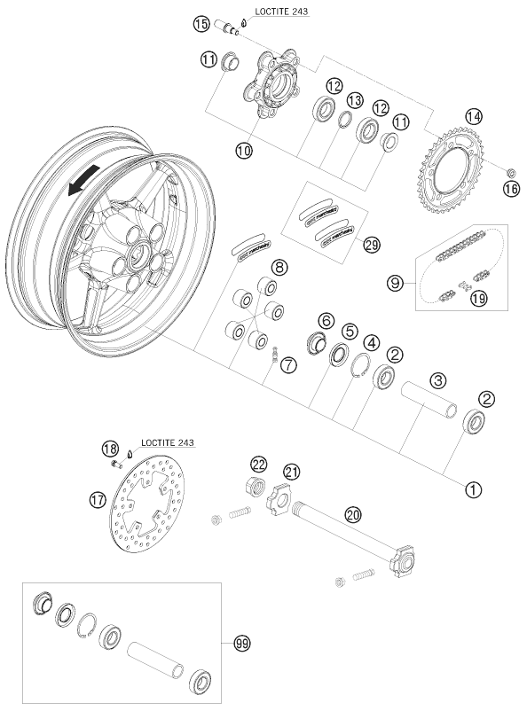 ROUE ARRIERE POUR 1190 RC 8 ORANGE 2008 (EU)