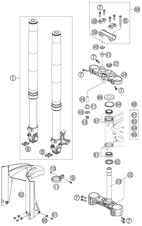 FOURCHE TELESCOPIQUE TE DE FOURCHE POUR 690 SUPERMOTO R 2008 (AU/GB)