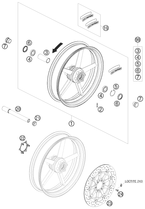 ROUE AVANT POUR 690 DUKE BLACK 2009 (AU/GB)