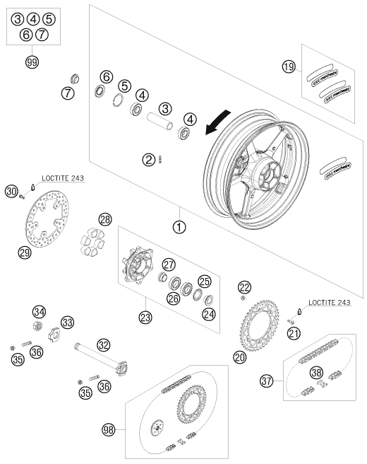 ROUE ARRIERE POUR 690 DUKE BLACK 2009 EU