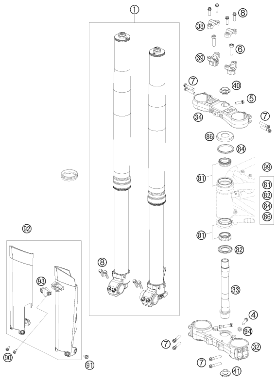 FOURCHE TELESCOPIQUE TE DE FOURCHE POUR 690 ENDURO 08 (AU/GB)