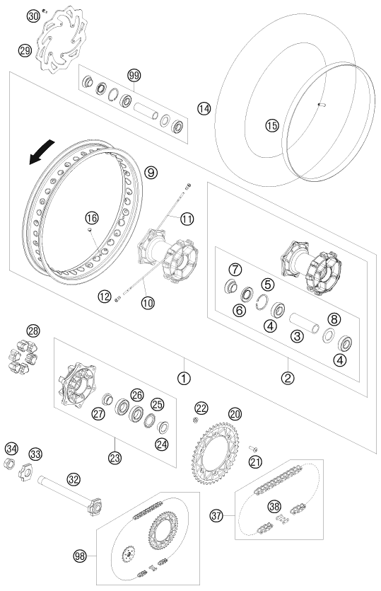 ROUE ARRIERE POUR 690 ENDURO 08 (AU/GB)