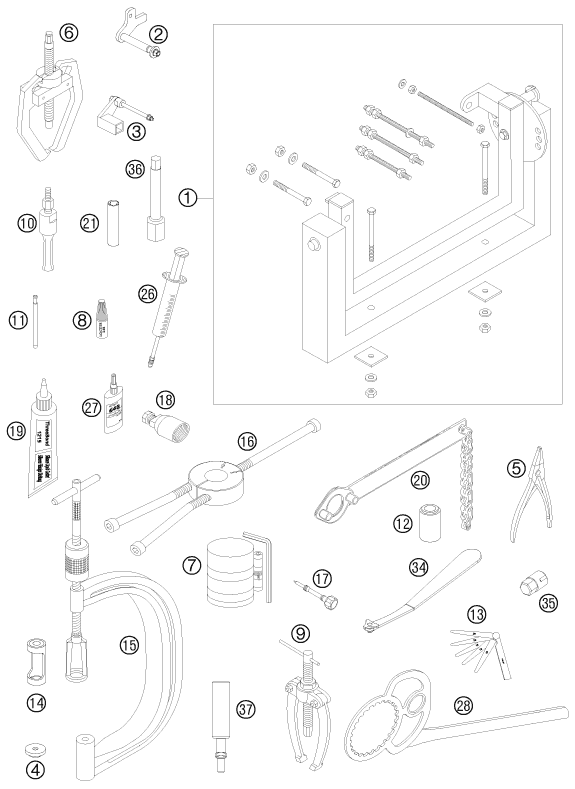 OUTILS SPECIAUX MOTEUR POUR 250 EXC-F 2008 (EU)