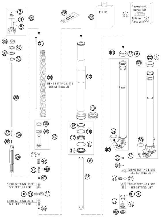 FOURCHE TELESCOPIQUE POUR 125 EXC 2008 (EU)