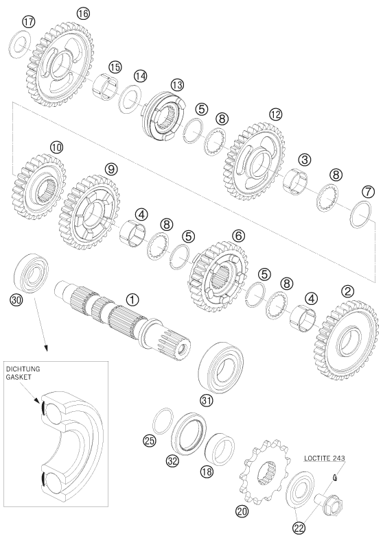 BOITE DE VITESSE II ARBRE DE SORTIE POUR 450 XC ATV 2008 (EU)