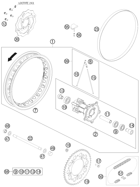 ROUE ARRIERE POUR 65 SX 2009 (EU)