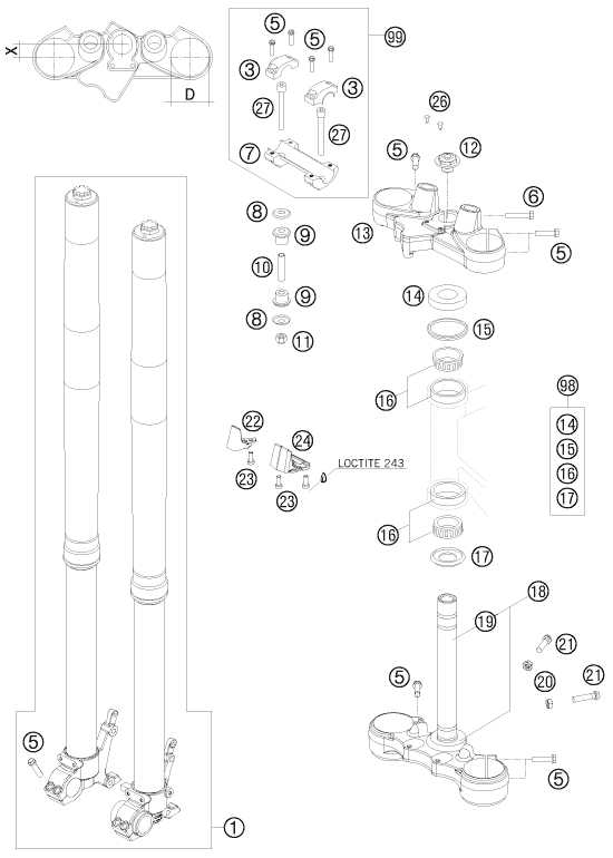 FOURCHE TELESCOPIQUE TE DE FOURCHE POUR 990 ADVENTURE ORANGE ABS 09 (AU/GB)