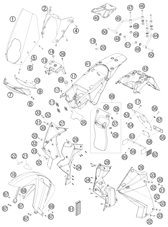 PLAQUE GARDE BOUE POUR 990 ADVENTURE WHITE ABS 10 AUGB