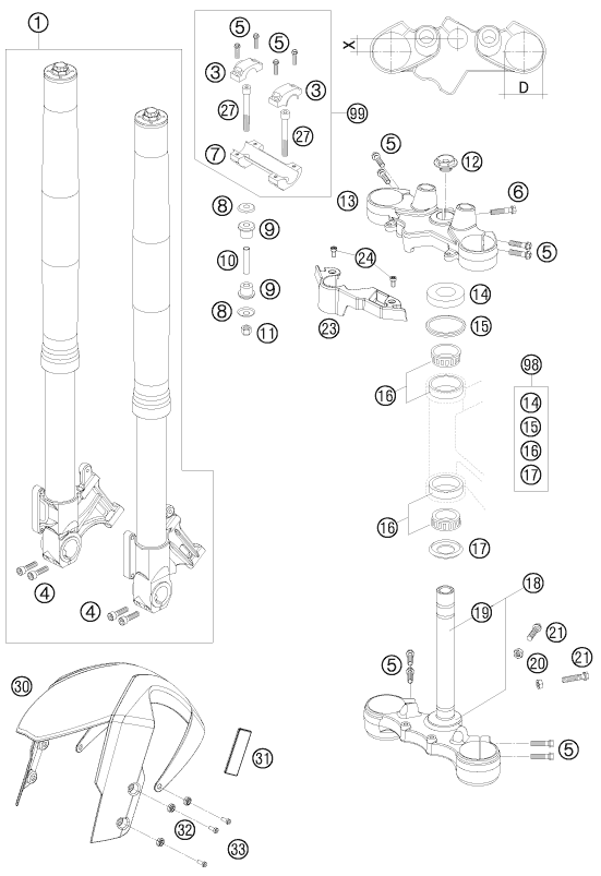 FOURCHE TELESCOPIQUE TE DE FOURCHE POUR 990 SUPERMOTO T LIM. EDIT. 10 (EU)