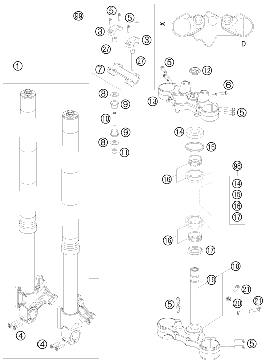 FOURCHE TELESCOPIQUE TE DE FOURCHE POUR 990 SUPERMOTO R 2010 (AU/GB)