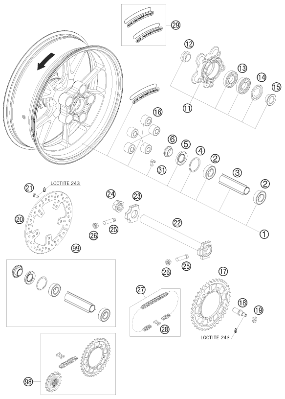 ROUE ARRIERE POUR 990 SUPERMOTO ORANGE 2009 (AU/GB)