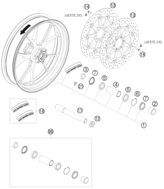 ROUE AVANT POUR 1190 RC 8 R TNT EDIT 2009 EU