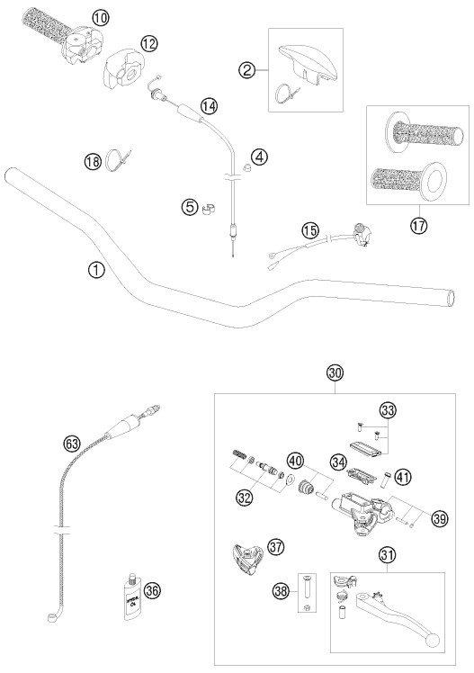 GUIDON ARMATURES POUR 125 SX 2010 (EU)