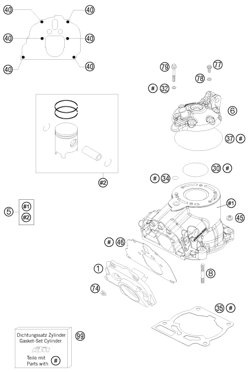 CYLINDRE CULASSE POUR 125 EXC (EU)