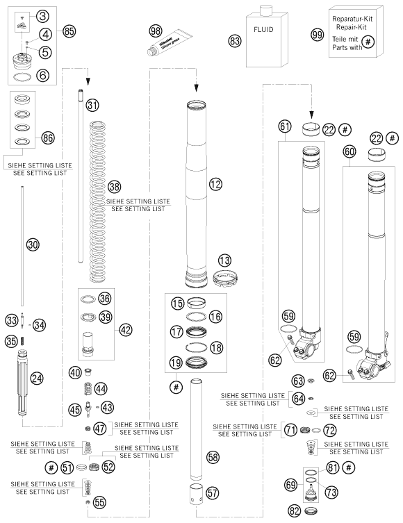 FOURCHE TELESCOPIQUE POUR 125 EXC 2012 (EU)