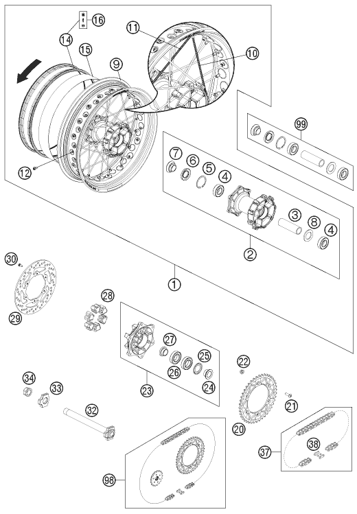 ROUE ARRIERE POUR 690 SMC 2010 (AU/GB)