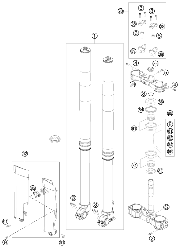 FOURCHE TELESCOPIQUE TE DE FOURCHE POUR 250 XC 2011 (EU/US)