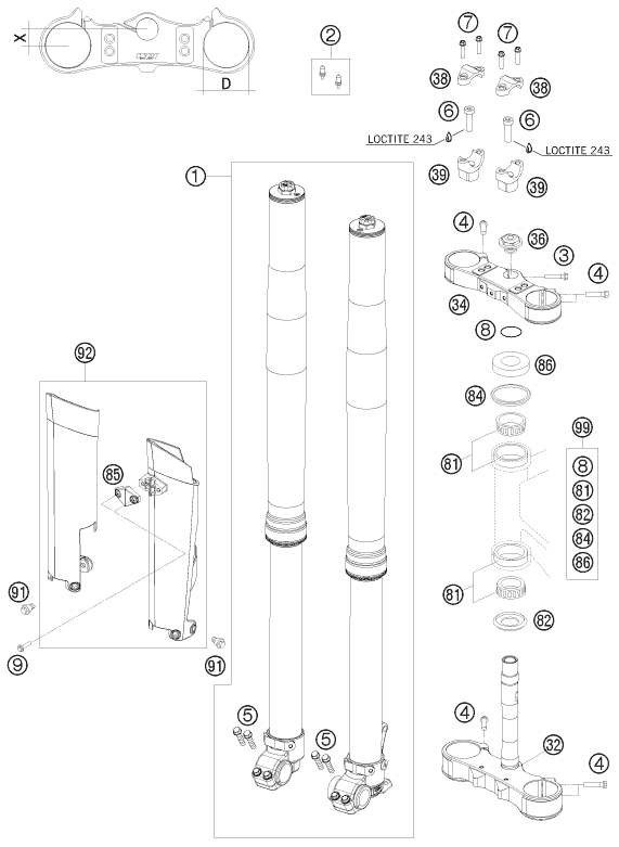 FOURCHE TELESCOPIQUE TE DE FOURCHE POUR 450 EXC SIX DAYS 2011 EU