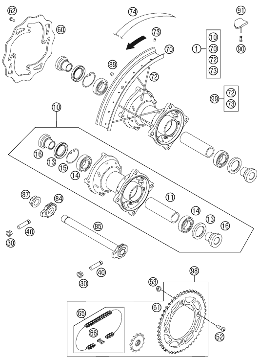 ROUE ARRIERE POUR 85 SX 1916 2011 EU