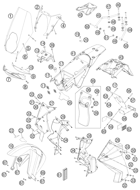 PLAQUE GARDE BOUE POUR 990 ADVENTURE WHITE ABS 12 EU