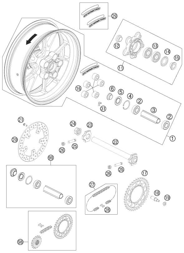 ROUE ARRIERE POUR 990 SUPERMOTO R 2011 AUGB