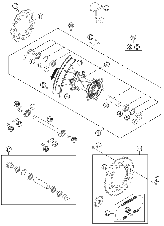 ROUE ARRIERE POUR 150 SX 2011 (EU)