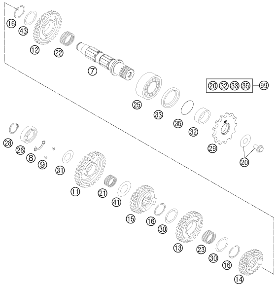 BOITE DE VITESSE II ARBRE DE SORTIE POUR 350 SX-F 2011 (EU)