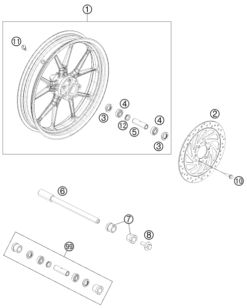 ROUE AVANT POUR 200 DUKE OR. W/O ABS B.D. 15 (EU)