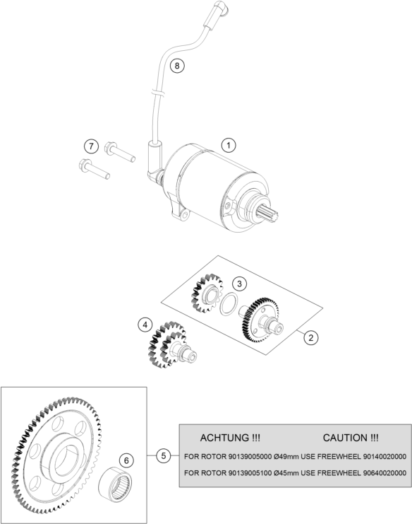 DEMARREUR ELECTRIQUE POUR 200 DUKE ORANGE WO ABS BD 2025 RW