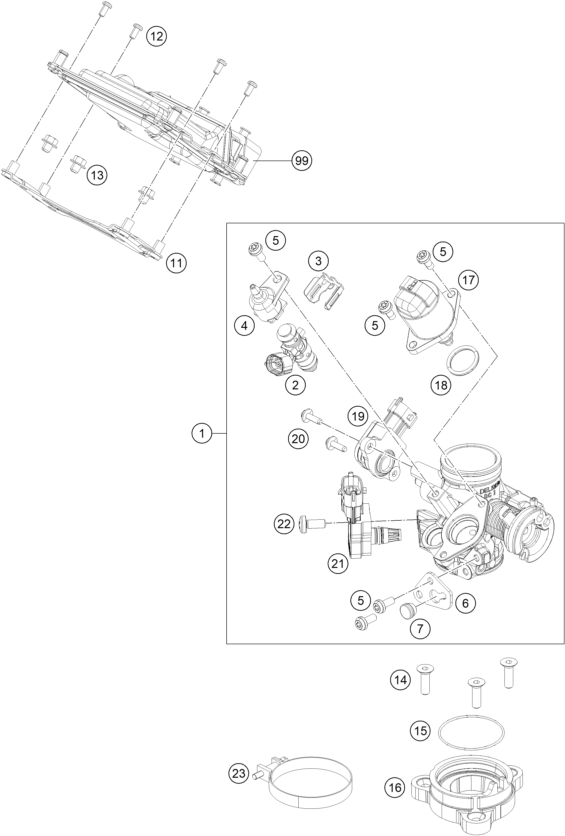 CORPS DU CLAPET DETRANGLEMENT POUR 200 DUKE BLACK WO ABS BD 2020 EU