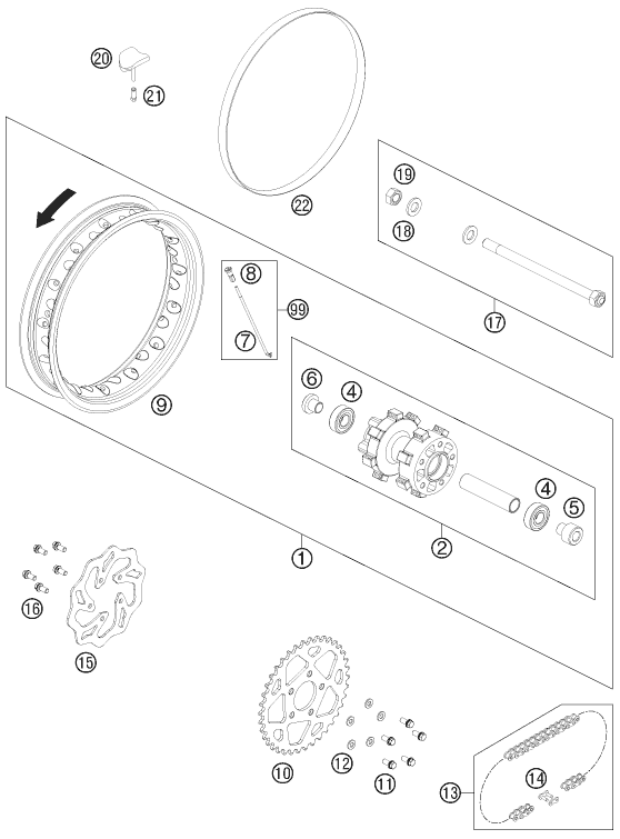 ROUE ARRIERE POUR 50 SX 2012 (EU)