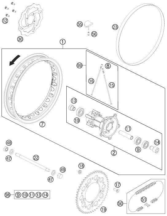 ROUE ARRIERE POUR 65 SX 2012 (EU)