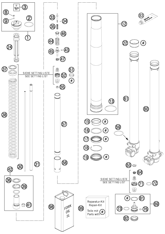 FOURCHE TELESCOPIQUE POUR 85 SX 17/14 2013 (EU)