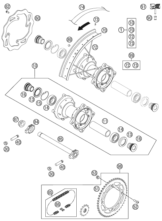 ROUE ARRIERE POUR 85 SX 17/14 2012 (EU)