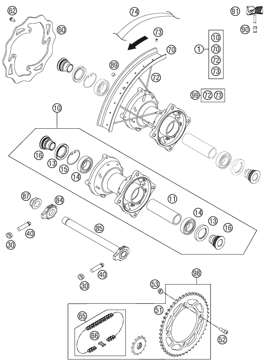 ROUE ARRIERE POUR 85 SX 1916 2012 EU