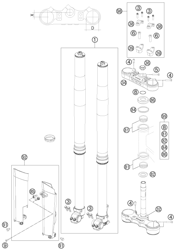 FOURCHE TELESCOPIQUE TE DE FOURCHE POUR 125 EXC 2012 (EU)