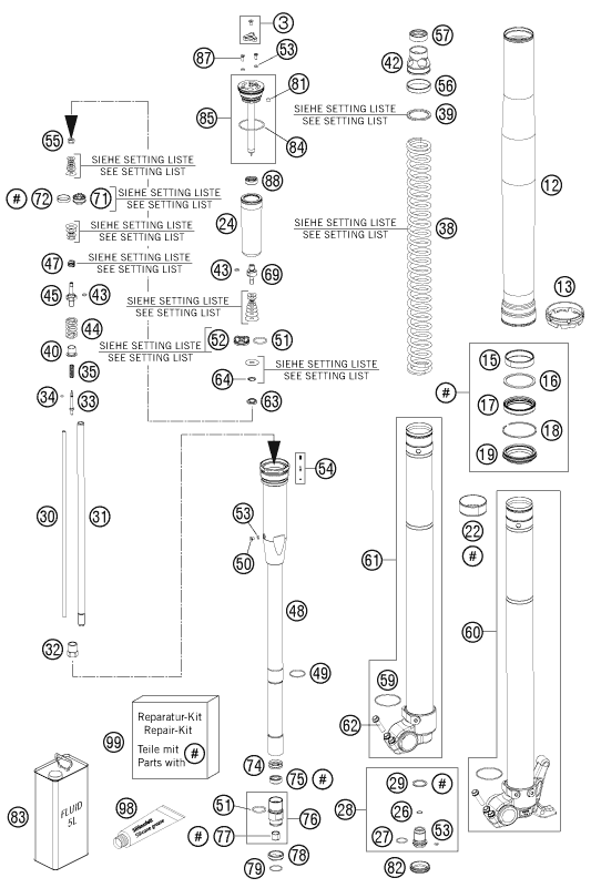 FOURCHE TELESCOPIQUE POUR 125 SX 2014 (EU)