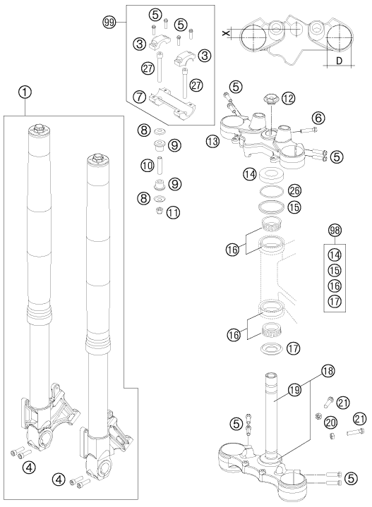 FOURCHE TELESCOPIQUE TE DE FOURCHE POUR 990 SUPERMOTO R 2012 AUGB