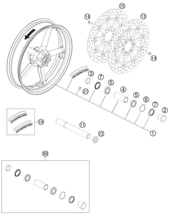 ROUE AVANT POUR 990 SUPERMOTO R 2012 (AU/GB)