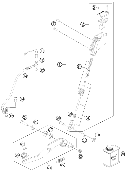 SYSTEME DE FREIN ARRIERE POUR 990 SUPERMOTO R 2012 (AU/GB)